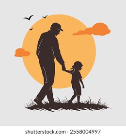 A touching flat silhouette design illustrating the strong bond between a father and daughter, featuring a heartfelt pose, perfect for family-themed artwork and creative projects.