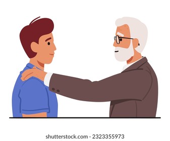 A Touching Gesture Of Guidance And Wisdom As The Old Man Character Places His Hand On The Young Man's Shoulders, Symbolizing Mentorship And Support. Cartoon People Vector Illustration