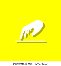 Touching, hand white icon with shadow