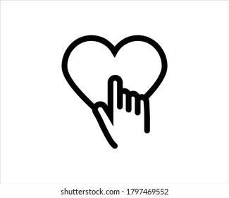 Touching heart icon outline and linear vector.