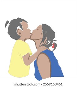 A touching illustration of a mother sharing a tender kiss with her child, symbolizing love, care, and the unbreakable bond of motherhood. This heartwarming artwork celebrates Mother's Day and family.