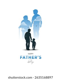 Touching illustration showing generations of fathers and sons. Perfect for Father’s Day cards, posters, or social media graphics.