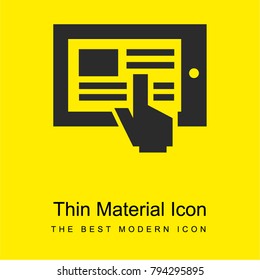 Touching ipad screen with educative information bright yellow material minimal icon or logo design