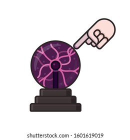 Touching a plasma ball illustration for Static Electricity Day on January 9. Isolated color vector symbol of science and technology.