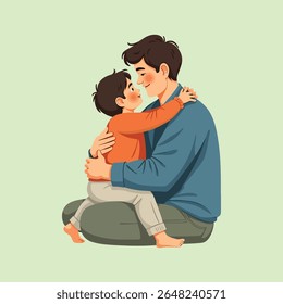 Touching Scene of a Father Holding His Son in a Gentle Hug, Cute Vector Illustration of a Father and Son in a Loving Bond