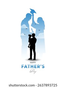 Touching silhouette of a daughter kissing her father’s cheek while being carried. A warm moment of fatherly love.