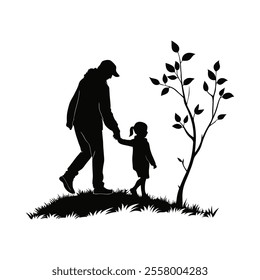 A touching silhouette vector illustration showcasing a father’s love, capturing a heartfelt moment with dynamic simplicity, ideal for family-themed designs and creative projects.
