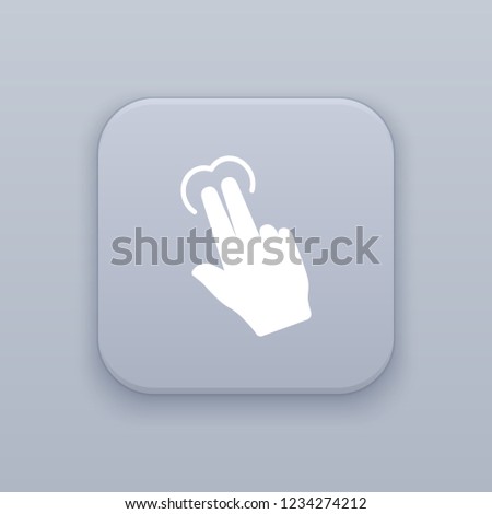 Touching two fingers, gray vector button with white icon on gray background