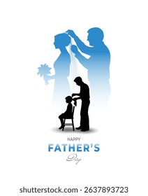 Touching vector illustration of a father grooming his daughter, with a shadow reflecting her wedding day. A symbol of love, memory, and life’s passage.