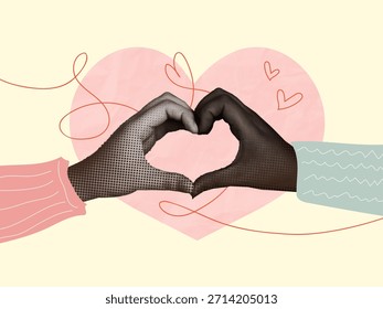 A touching Vector illustration showing love symbolized by two hands forming a heart shape against a soft background.