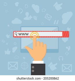 touching web browser address bar with www sign