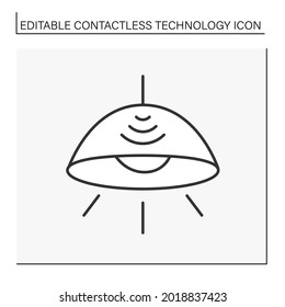 Touchless Control Line Symbol. Moderne Technik. die Leuchte durch drahtlose Steuerung ein- und ausschalten. berührungsloses Technologiekonzept Einzige Vektorgrafik. Bearbeitbarer Hub