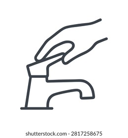Touchless Faucet Icon Containing automatic faucet, hygiene, hand washing, and outline illustration. Outline illustration