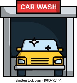 Touchless InBay Automatic Car Water Washed Concept, Mechanically with conveyorized equipment vector color Icon Design, car wash shop and cleaning service Symbol stock, Vehicle disinfection Sign