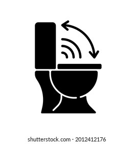 Touchless toilet seat black glyph icon. Smart home lid cover device that will lift up automatically when you approach. Silhouette symbol on white space. Vector isolated illustration