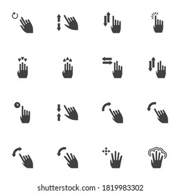 Touchpad gestures vector icons set, modern solid symbol collection, filled style pictogram pack. Signs, logo illustration. Set includes icons as hand touch screen, finger click, swipe up, shuffle tap