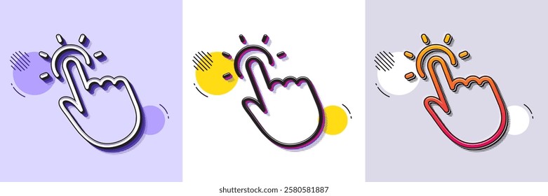 Touchpoint line icon. Halftone dotted pattern. Gradient icon with grain shadow. Click here sign. Touch technology symbol. Line touchpoint icon. Various designs. Vector