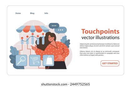 Touchpoints concept. A visual mapping of customer interaction points, from initial search to purchase, vital for user experience strategies. Flat vector illustration.