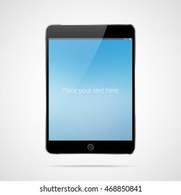 Touchscreen black tablet computer vector mockup with blank screen