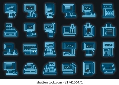 Touchscreen cash register icons set outline vector. Point sale. Register cash vector neon