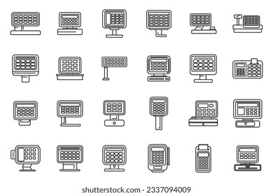 Touchscreen cash register icons set outline vector. Self sale. Service cash