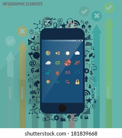 Dispositivo de tela sensível ao toque com ícone e gráfico do aplicativo. Ilustração vetorial.