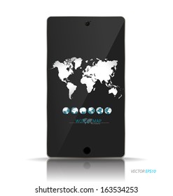 Touchscreen device with map. Vector illustration.