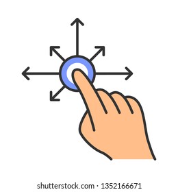 Touchscreen gesture color icon. Tap, point, click, drag gesturing. Drag finger all directions. Human hand. Using sensory devices. Isolated vector illustration
