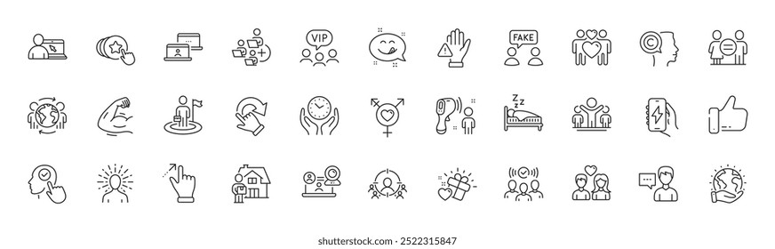 Gesto de pantalla táctil, hombre de entrega y agregar iconos de línea de equipo. Paquete de amor de pareja, géneros, icono de yoga. Como, Hold heart, Rotation gesture pictogram. Clientes Vip, Tiempo Seguro, Trabajo de Outsourcing. Vector