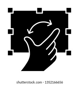 Touchscreen gesture glyph icon. Copy, tap, drag gesturing. Human hand and fingers. Using sensory devices. Silhouette symbol. Negative space. Vector isolated illustration