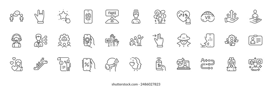 Touchscreen gesture, Growth chart and Love line icons. Pack of Online chemistry, Heart, Horns hand icon. Fake review, Support, Journey path pictogram. Escalator, Fraud, Nurse. Genders. Vector