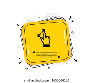 Icono de gesto de pantalla táctil. Burbuja del discurso de cita. Zoom en el signo. Símbolo de flechas de acción. Marcas de cotización. Icono de gesto de pantalla táctil clásico. Vector