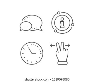 Touchscreen gesture line icon. Chat bubble, info sign elements. Slide arrow sign. Swipe action symbol. Linear touchscreen gesture outline icon. Information bubble. Vector
