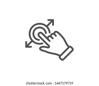 Touchscreen gesture line icon. Drag and drop arrow sign. Swipe action symbol. Quality design element. Linear style touchscreen gesture icon. Editable stroke. Vector
