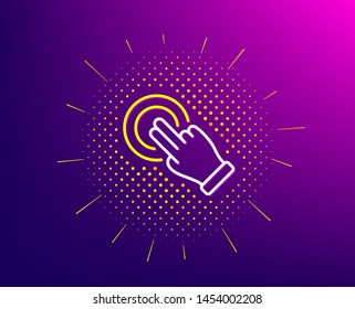 Touchscreen gesture line icon. Halftone pattern. Click hand sign. Push action symbol. Gradient background. Touchscreen gesture line icon. Yellow halftone pattern. Vector