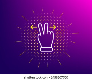 Touchscreen gesture line icon. Halftone pattern. Slide arrow sign. Swipe action symbol. Gradient background. Touchscreen gesture line icon. Yellow halftone pattern. Vector