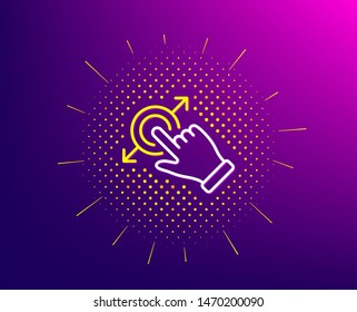 Touchscreen gesture line icon. Halftone pattern. Drag and drop arrow sign. Swipe action symbol. Gradient background. Touchscreen gesture line icon. Yellow halftone pattern. Vector