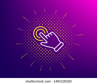 Touchscreen gesture line icon. Halftone pattern. Click hand sign. Push action symbol. Gradient background. Touchscreen gesture line icon. Yellow halftone pattern. Vector