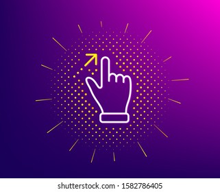 Touchscreen gesture line icon. Halftone pattern. Slide arrow sign. Swipe action symbol. Gradient background. Touchscreen gesture line icon. Yellow halftone pattern. Vector