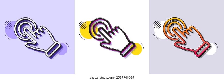 Touchscreen gesture line icon. Halftone dotted pattern. Gradient icon with grain shadow. Click hand sign. Push action symbol. Line touchscreen gesture icon. Various designs. Vector
