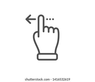 Touchscreen gesture line icon. Slide left arrow sign. Swipe action symbol. Quality design element. Linear style touchscreen gesture icon. Editable stroke. Vector