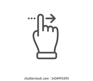 Touchscreen gesture line icon. Slide right arrow sign. Swipe action symbol. Quality design element. Linear style touchscreen gesture icon. Editable stroke. Vector