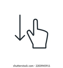 Touchscreen gesture line icon. Slide down arrow sign. Swipe action. Vector