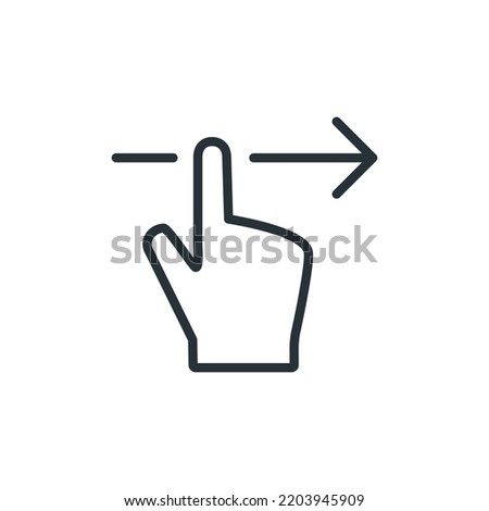 Touchscreen gesture line icon. Slide right arrow sign. Swipe action. swipe right icon, slide finger, unlock phone action, line symbol set on white background editable stroke vector illustration