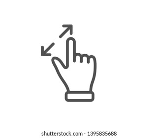 Touchscreen gesture line icon. Zoom in sign. Action arrows symbol. Quality design element. Linear style touchscreen gesture icon. Editable stroke. Vector