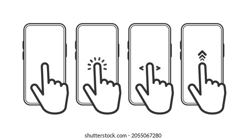 Touchscreen gesture line icons. Hand swipe, Slide gesture, touch gesture, multitasking icons. Linear set. Vector illustration.