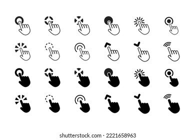 Touchscreen Gesture Linie Vektorsymbol. Tippen Sie auf Stockvektordesign der Symbole oder klicken Sie auf diese. handzeigendes Symbol-Design. EPS und Vektor.