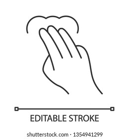 Touchscreen gesture linear icon. 3x tap, point, click gesturing. Human hand and fingers. Using sensory devices. Thin line illustration. Contour symbol. Vector isolated outline drawing. Editable stroke