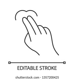 Touchscreen gesture linear icon. Double tap, 2x click gesturing. Human hand and fingers. Using sensory devices. Thin line illustration. Contour symbol. Vector isolated outline drawing. Editable stroke