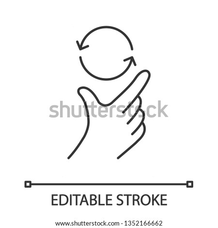 Touchscreen gesture linear icon. Pinch, pan, rotate gesturing. Human hand and fingers. Using sensory devices. Thin line illustration. Contour symbol. Vector isolated outline drawing. Editable stroke